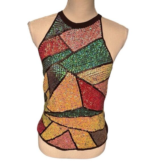 Angela Davis Sequin At To Wear Unique Colorful Tank Top Gorgeous Artist Vintage - Picture 1 of 5